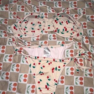 Wild Fable Cherry Print Bikini in Cream and Red